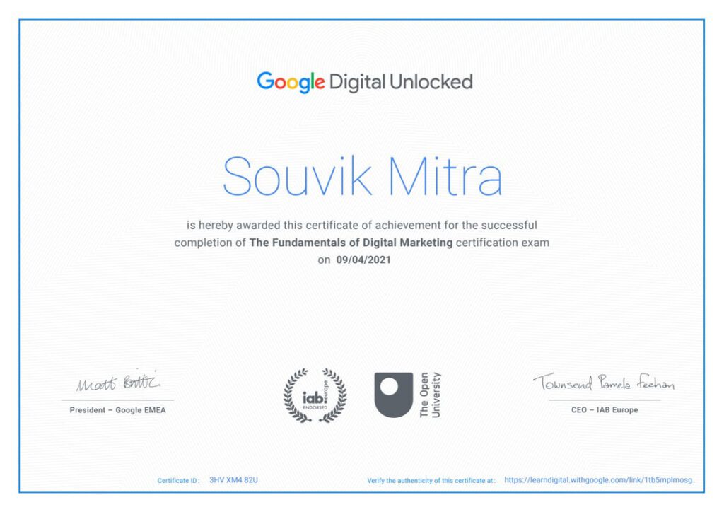 souvik mitra google certification