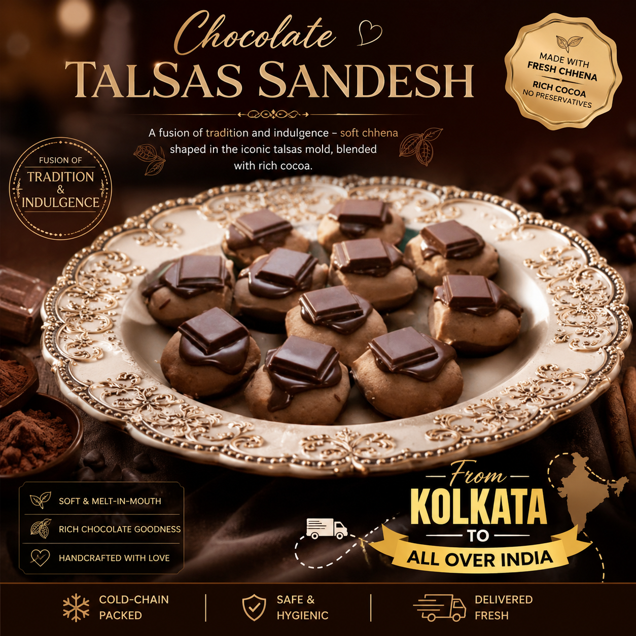 Chocolate Talsas Sandesh - The Iconic Palmyra Shape with a Cocoa Soul