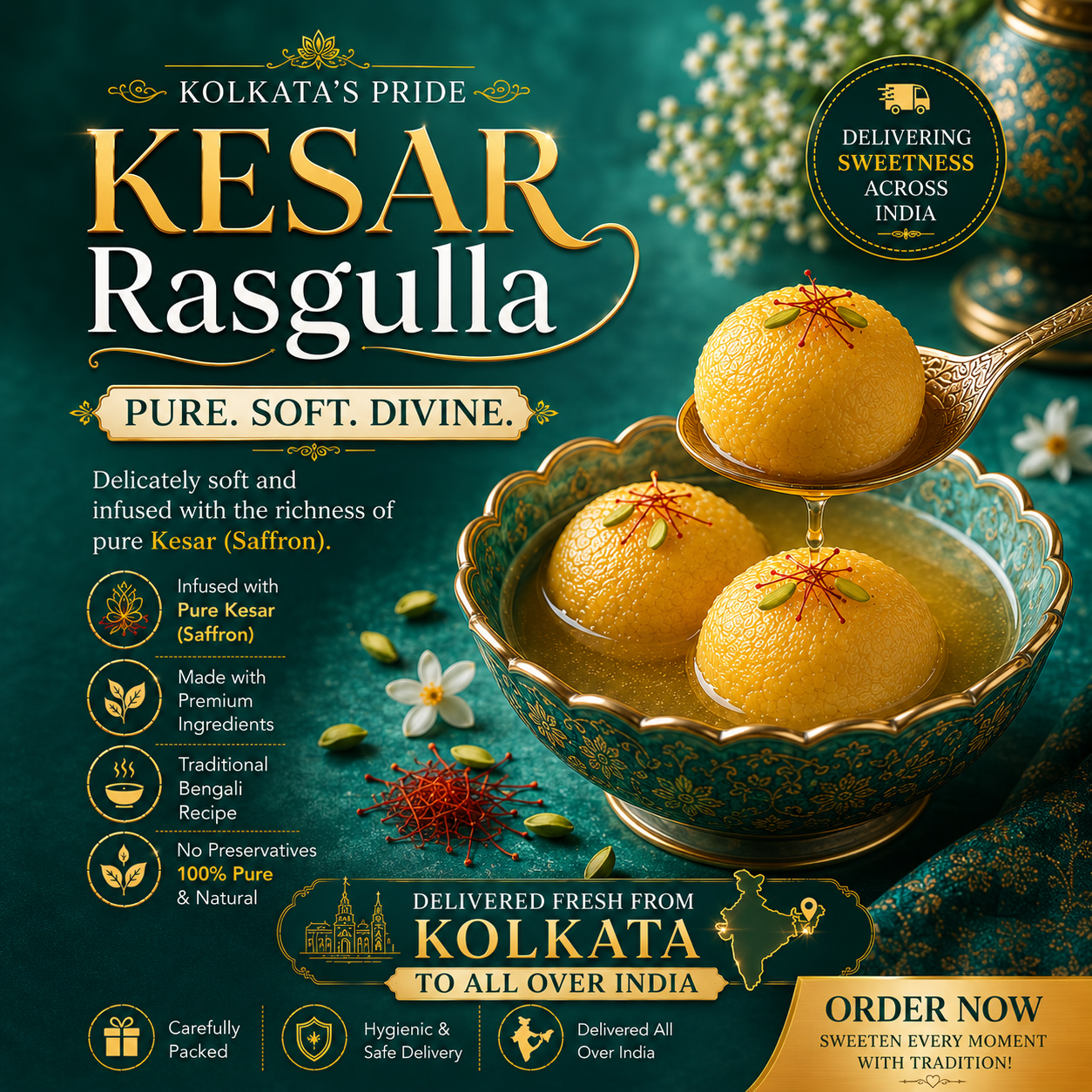 Kesar Rasgulla - The Royal Saffron Crown Jewel of Kolkata’s Sweets